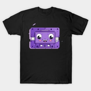 Purple tape cassette with cute face in cartoon style T-Shirt